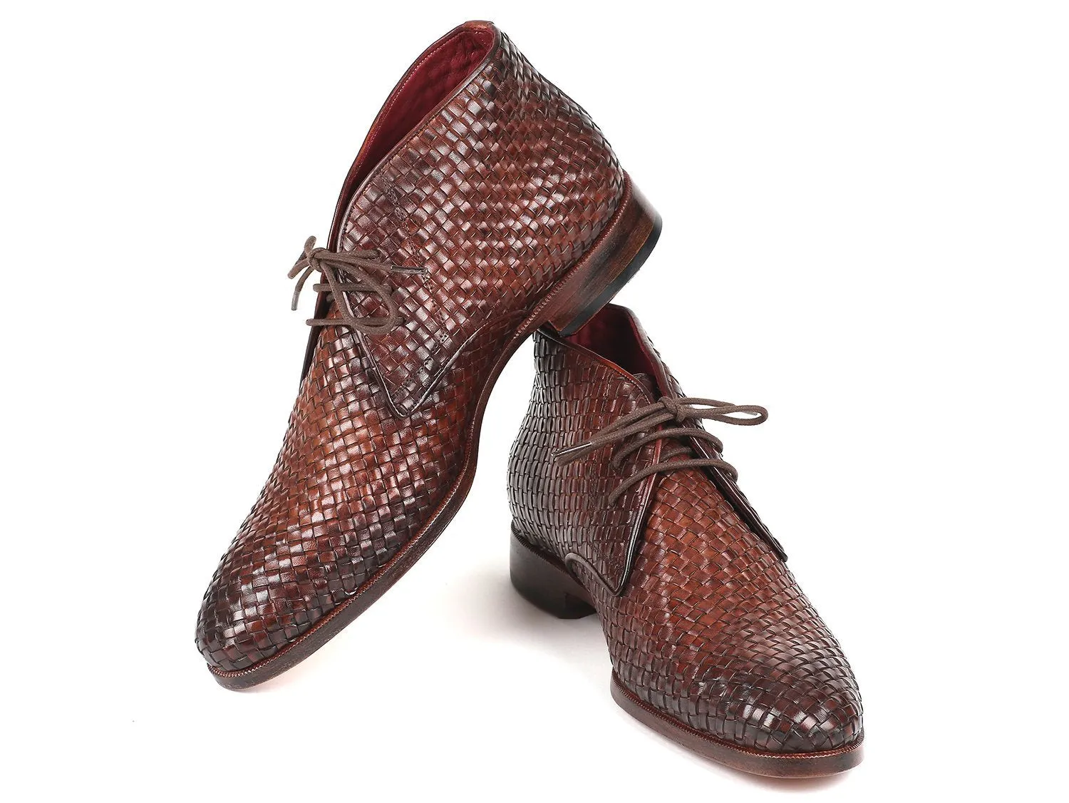 Paul Parkman Men's Brown Woven Leather Chukka Boots (ID#CK82WVN)