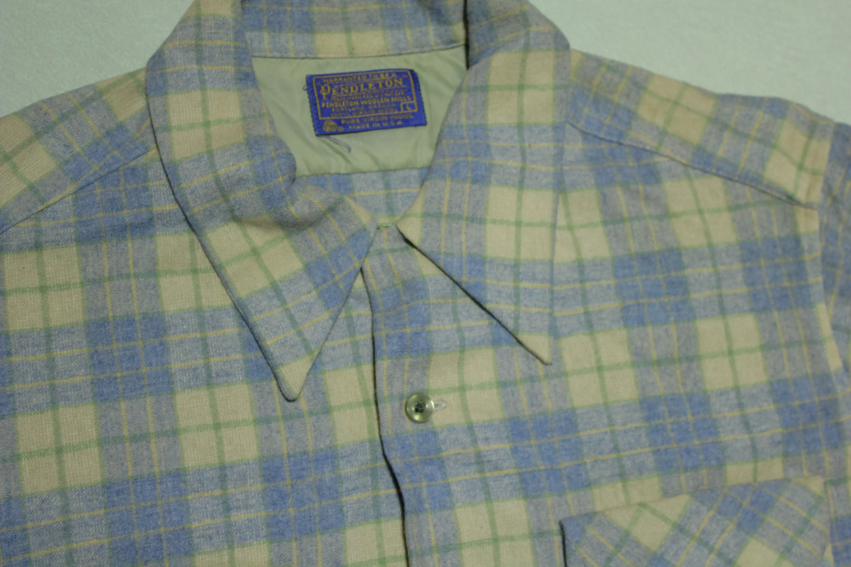 Pendleton Board 2 Pocket Long Sleeve Loop Collar Plaid 60s Button Up Flannel Shirt USA