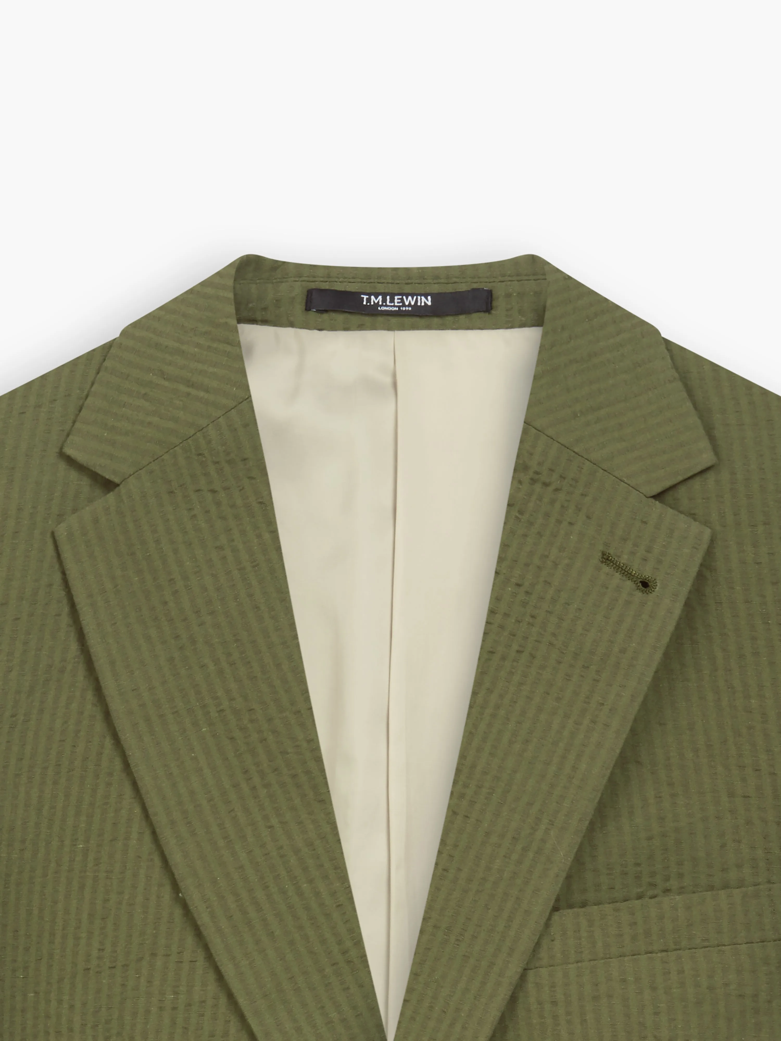 Rhodes Slim Olive Cotton-Linen Seersucker Blazer