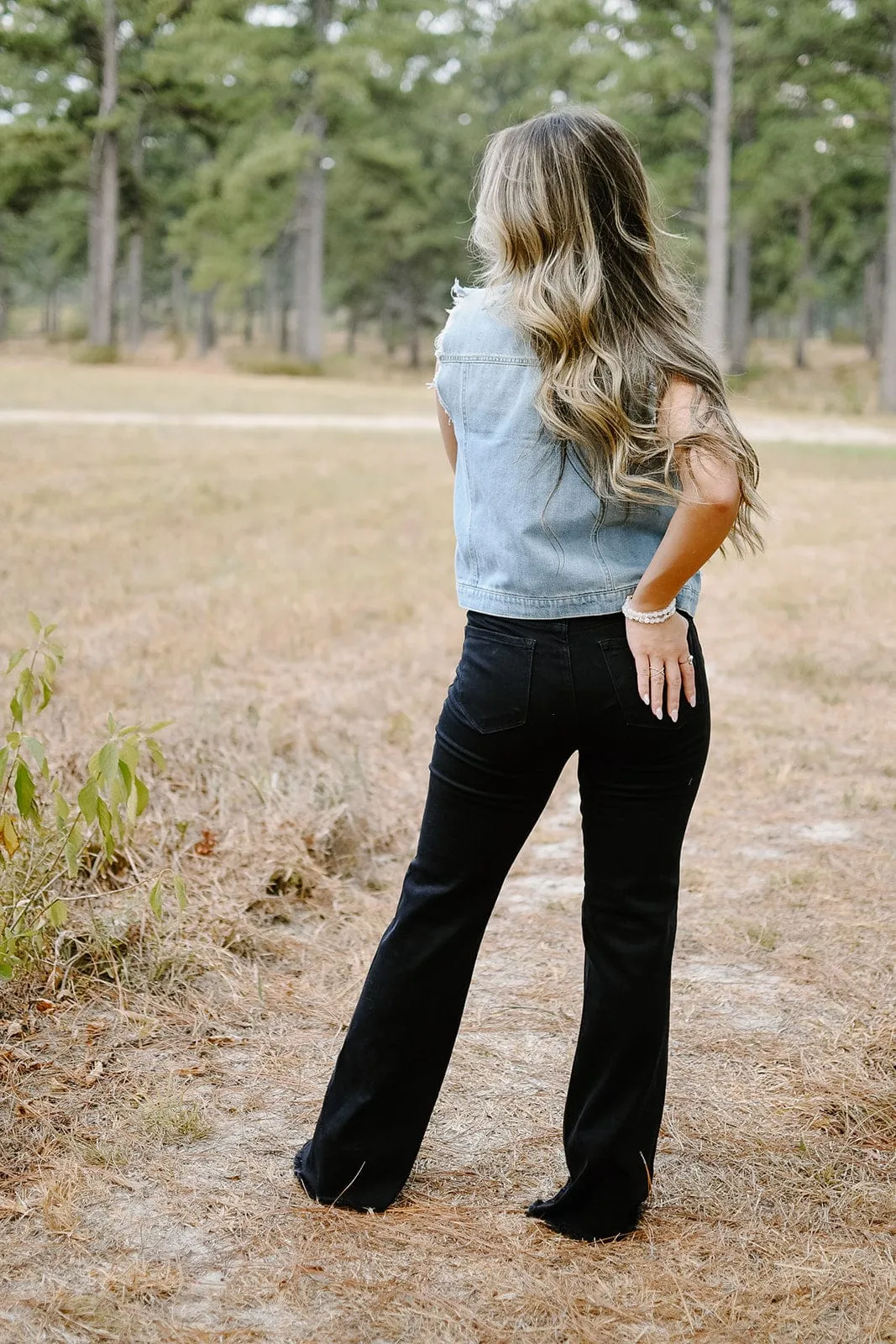 Risen Black V Slit Straight Jeans