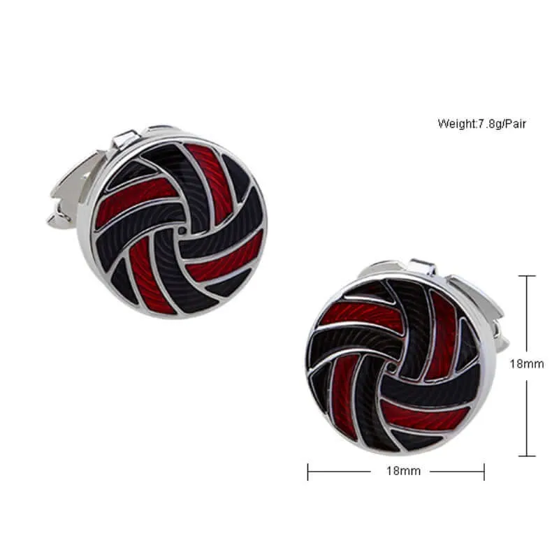 Round Black & Red Swirl Swank Cufflinks