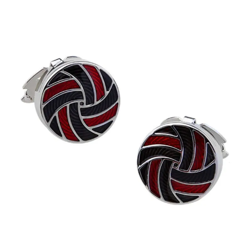 Round Black & Red Swirl Swank Cufflinks