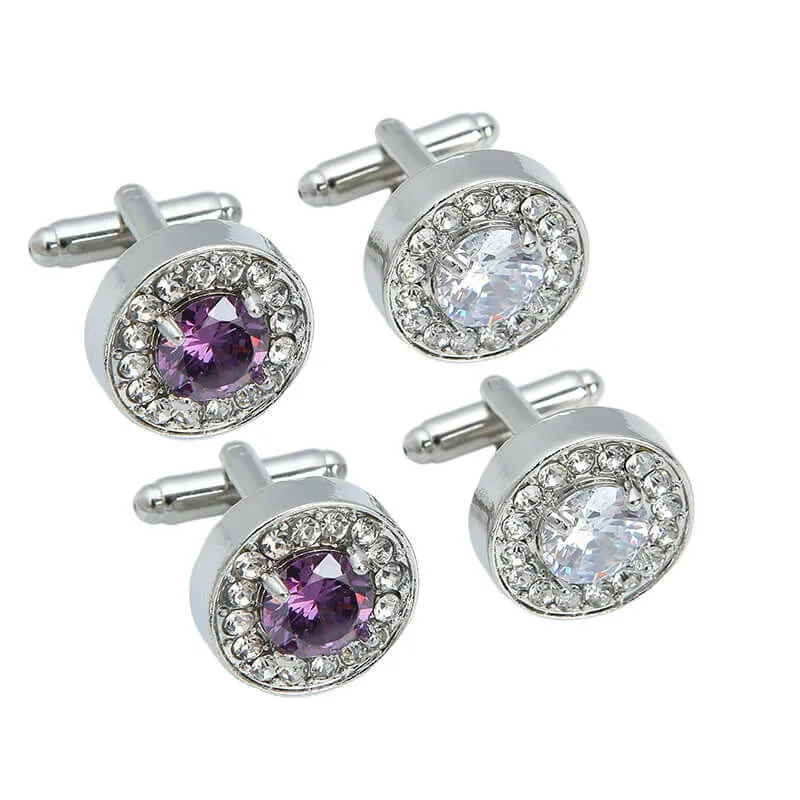 Round Purple Diamond Men's French Swank Cufflinks