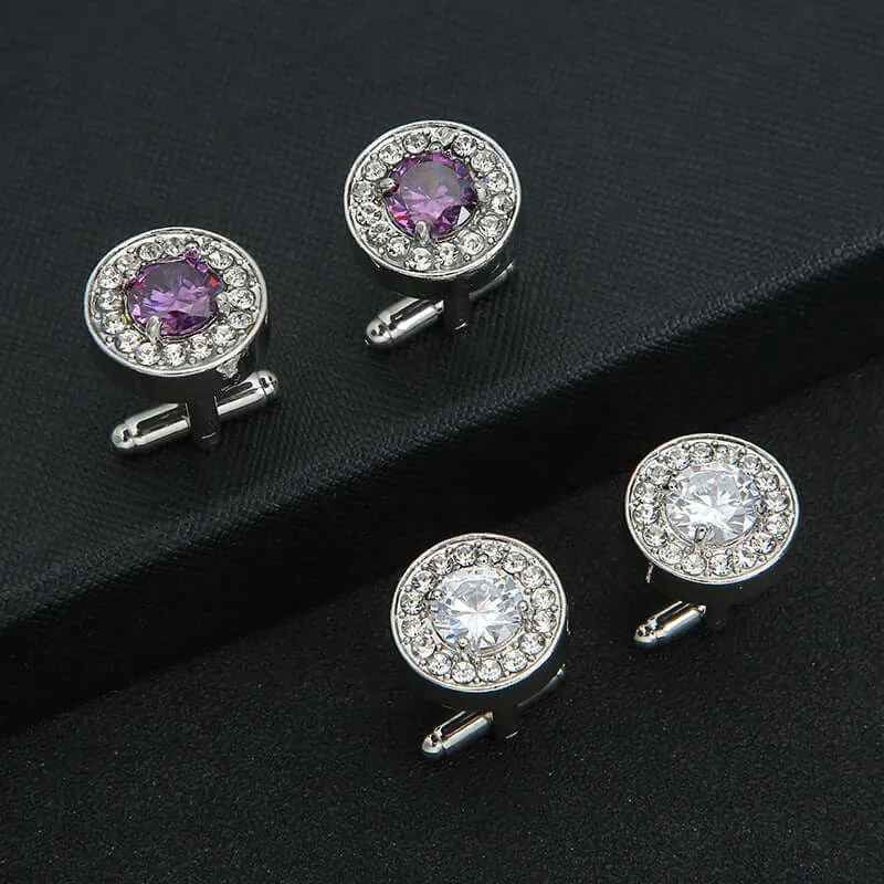 Round Purple Diamond Men's French Swank Cufflinks