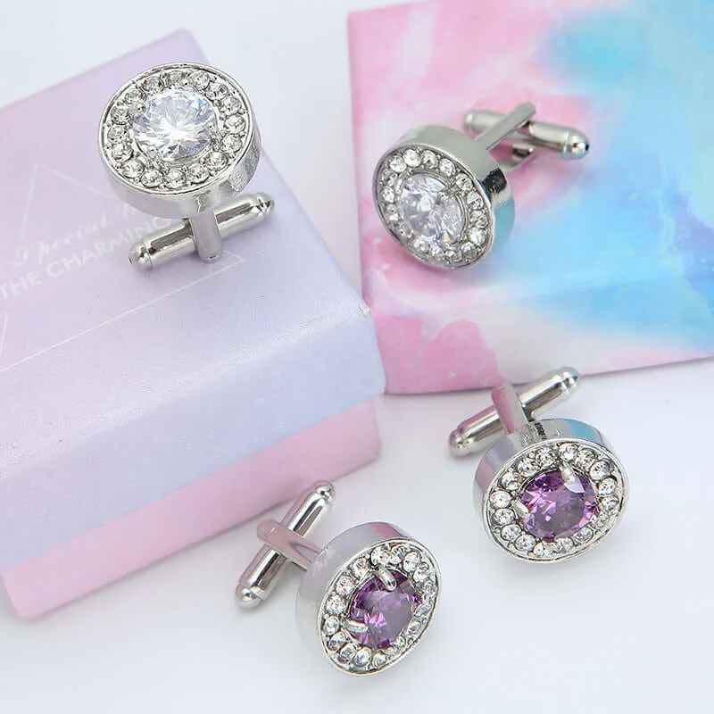 Round Purple Diamond Men's French Swank Cufflinks