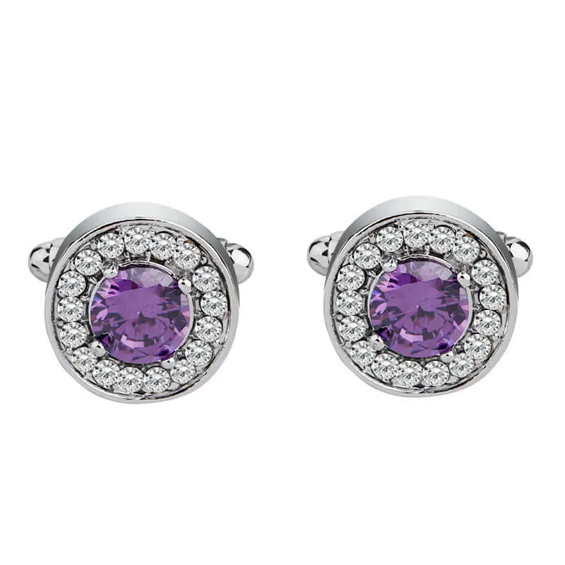 Round Purple Diamond Men's French Swank Cufflinks