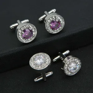 Round Purple Diamond Men's French Swank Cufflinks