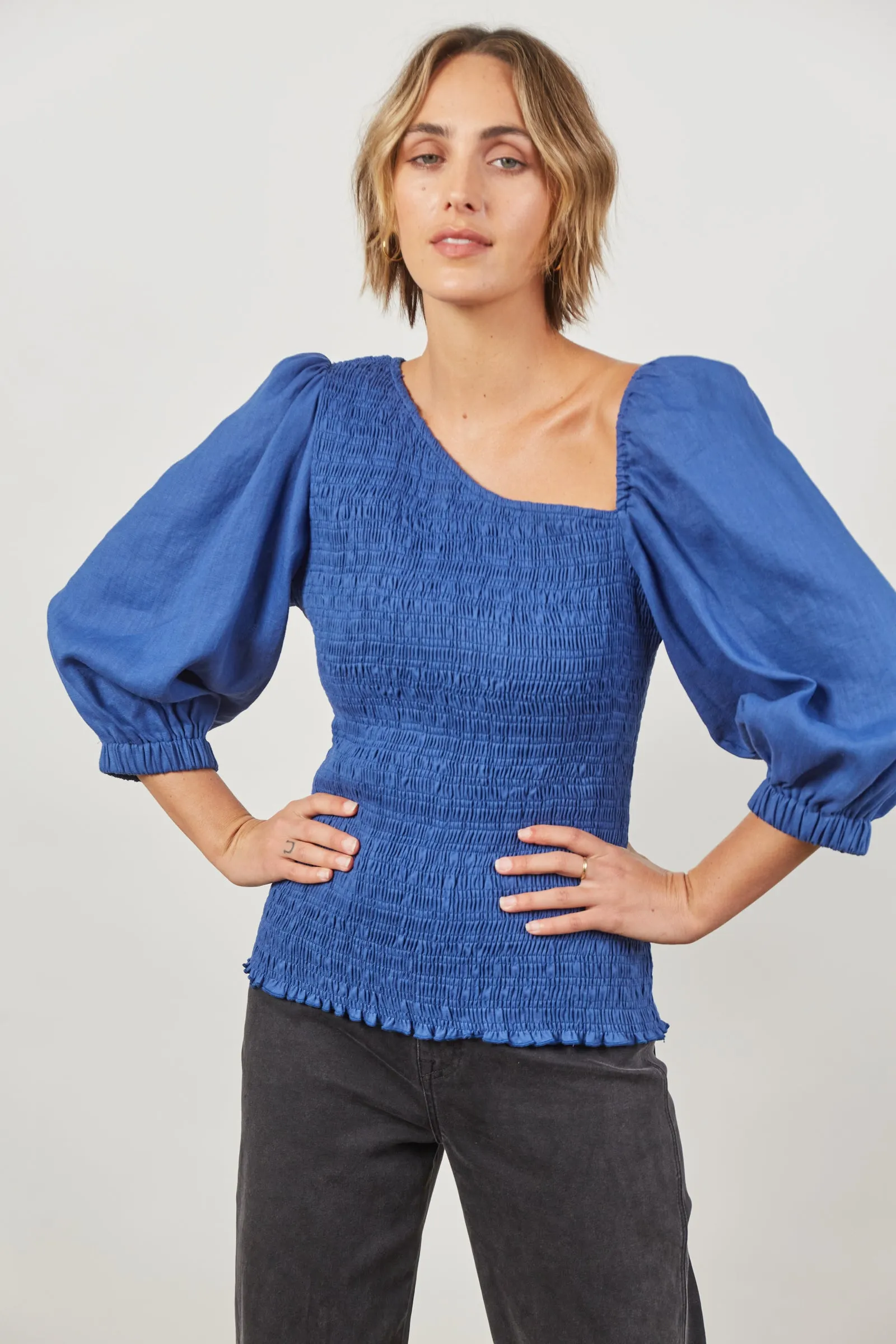 SALE - Panorama Shirred Top - Azure