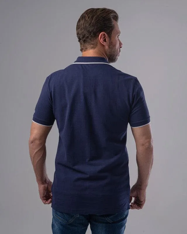 SHORT SLEEVE STRIPED POLO SHIRT - NAVY