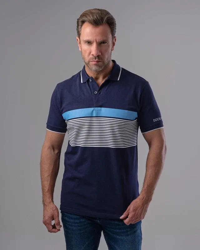 SHORT SLEEVE STRIPED POLO SHIRT - NAVY