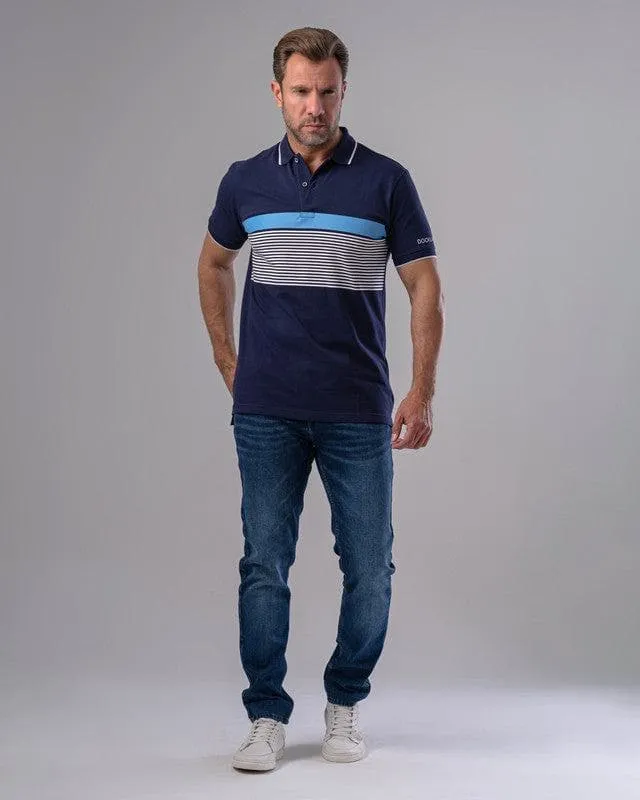 SHORT SLEEVE STRIPED POLO SHIRT - NAVY