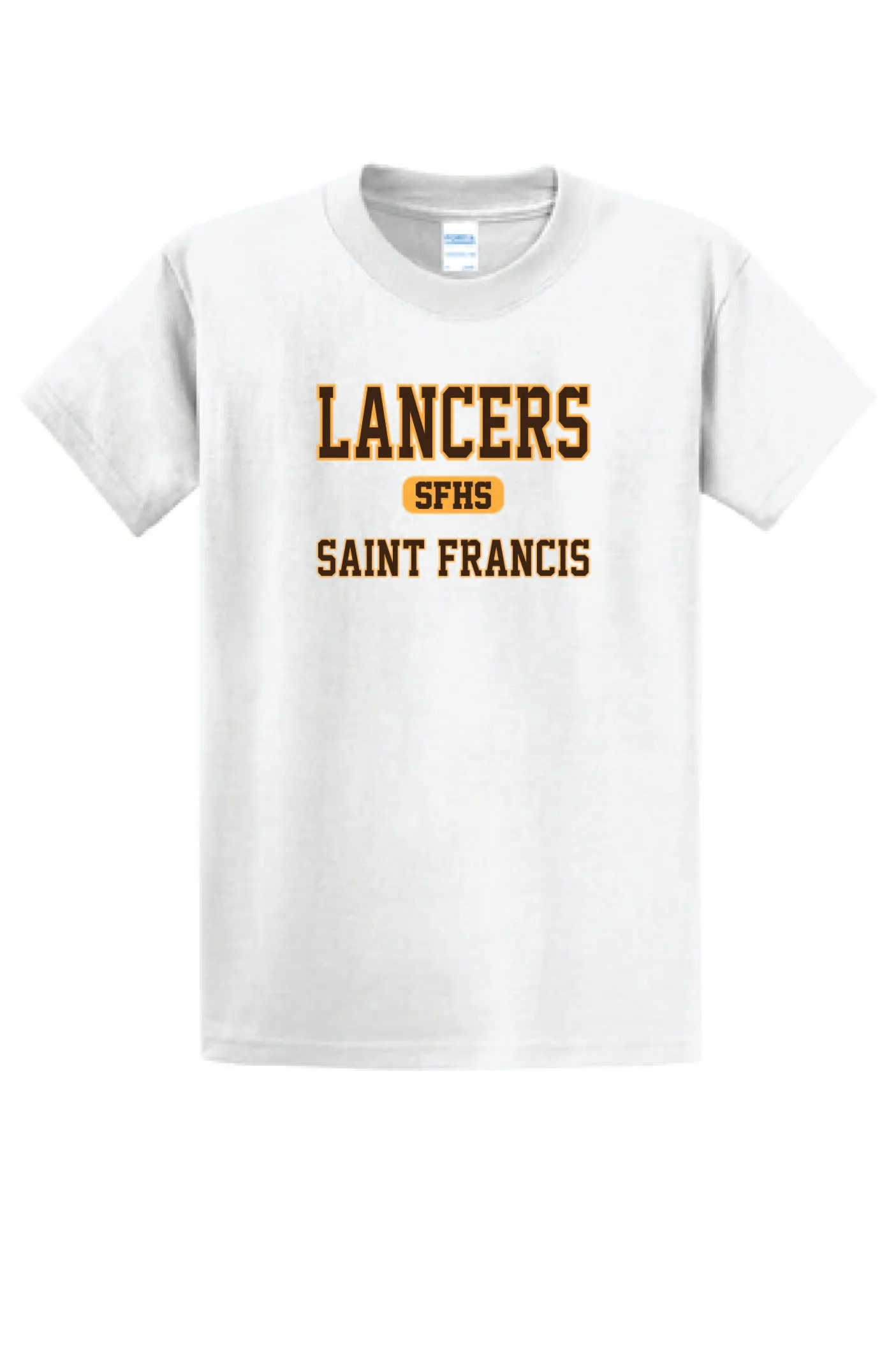 Short Sleeve T-Shirt/ LANCERS SAINT FRANCIS with a SFHS in an oval disc.