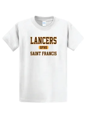 Short Sleeve T-Shirt/ LANCERS SAINT FRANCIS with a SFHS in an oval disc.