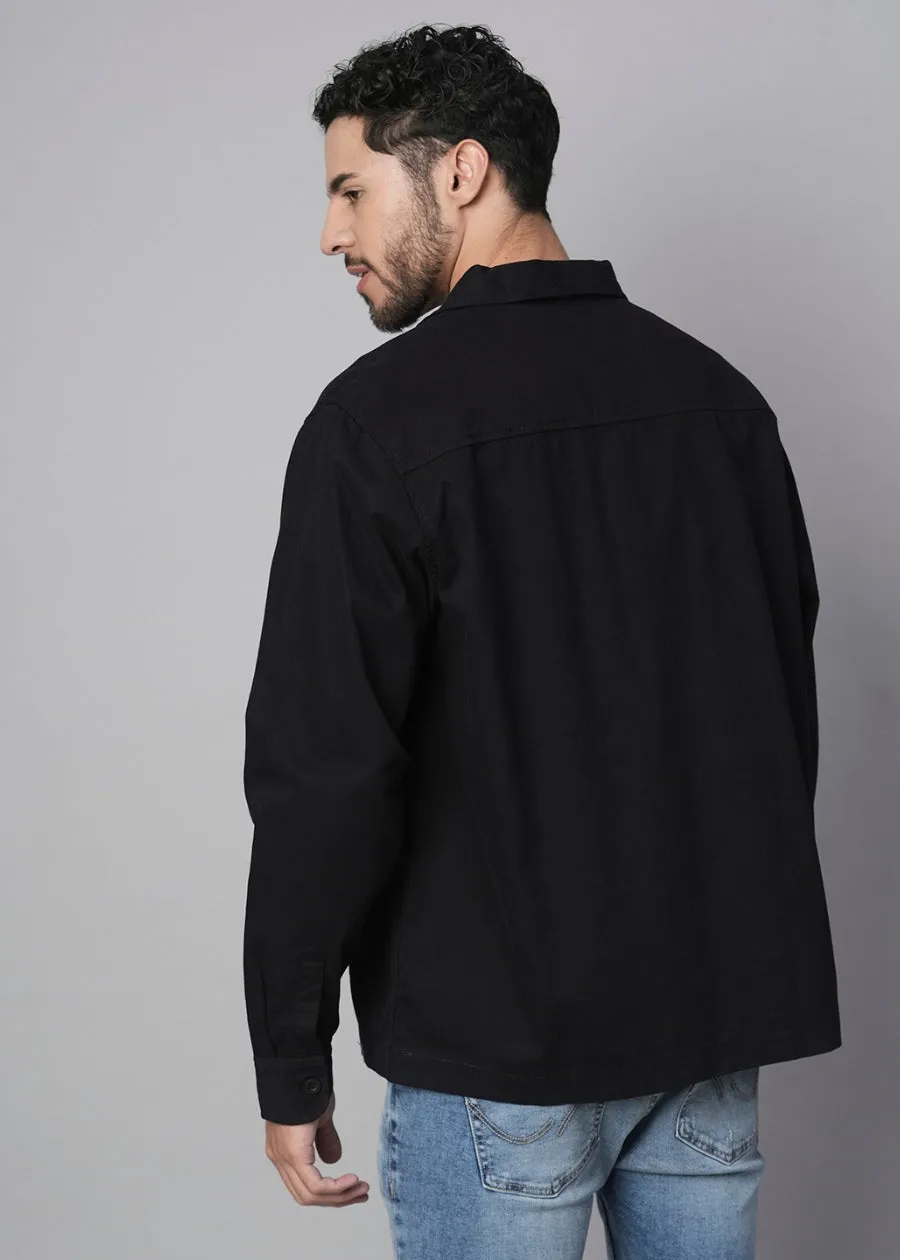 Solid Mens Shacket - Black