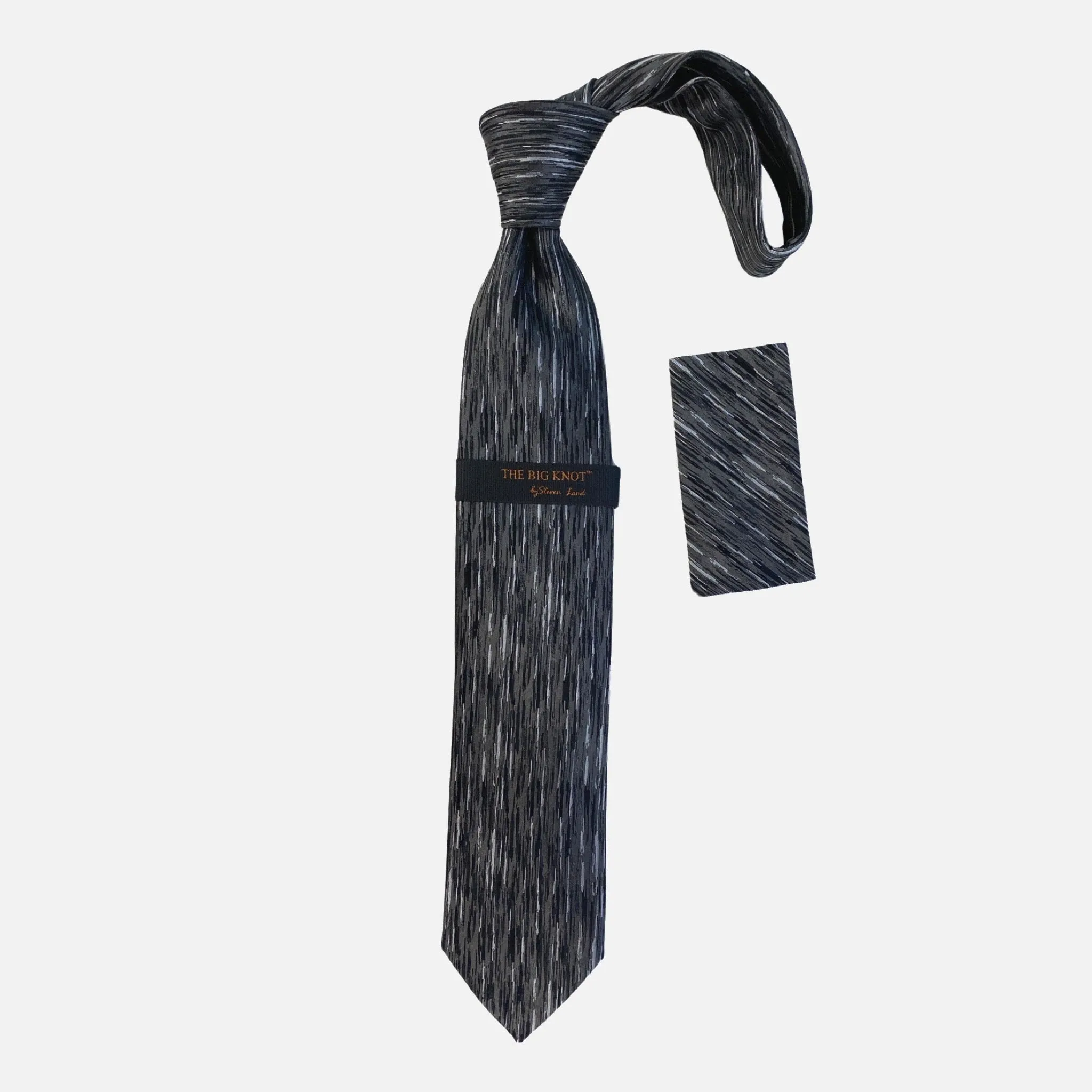 Steven Land “BW2420” Black/White Silk Tie and Hanky