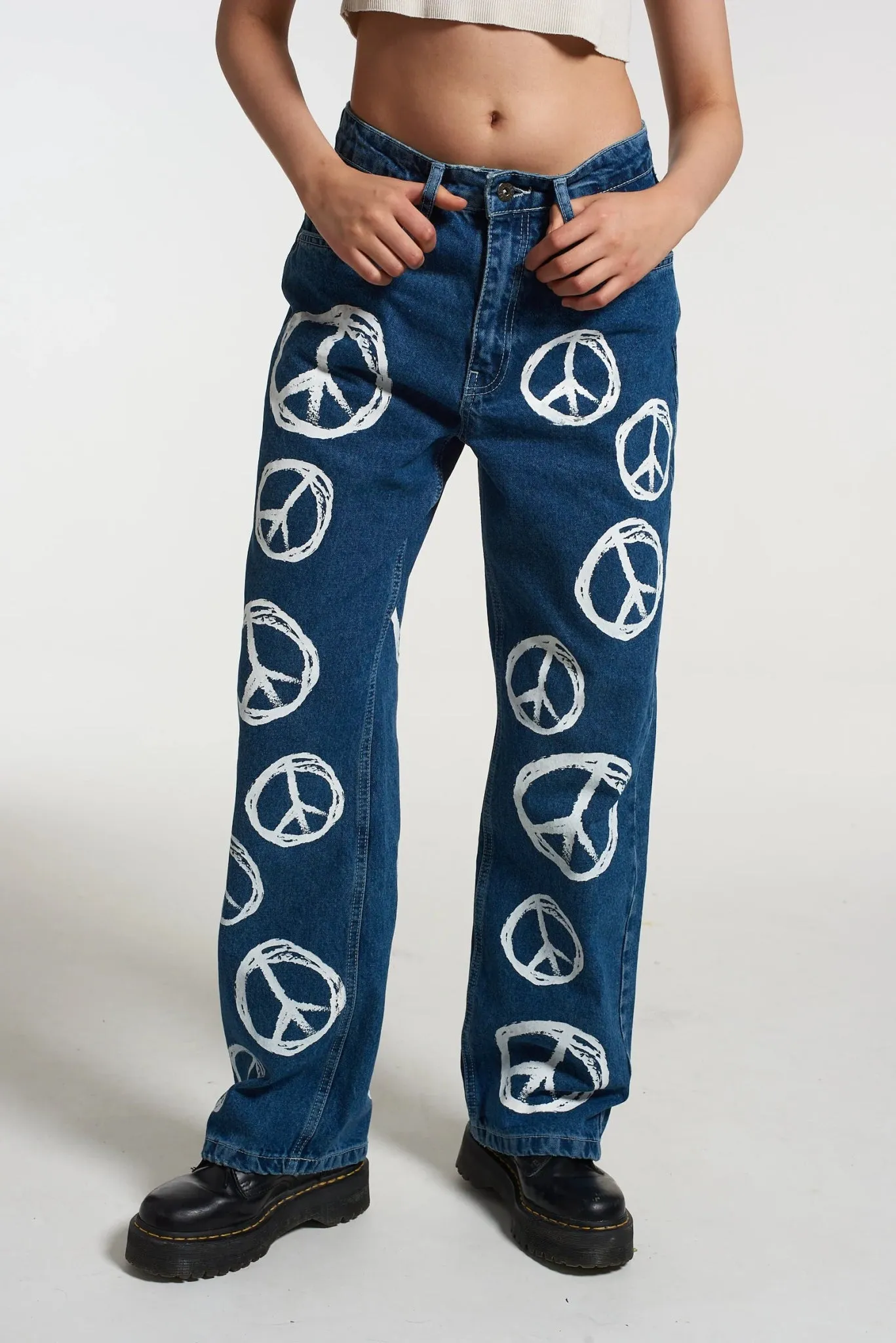 The Ragged Priest Peace Printed Dad Jeans as seen on Chloe Sims