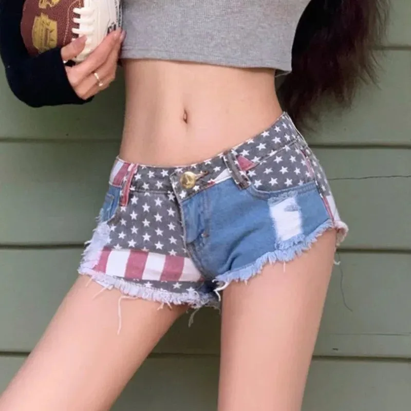 USA American Flag Jeans Denim Shorts Hot Pants