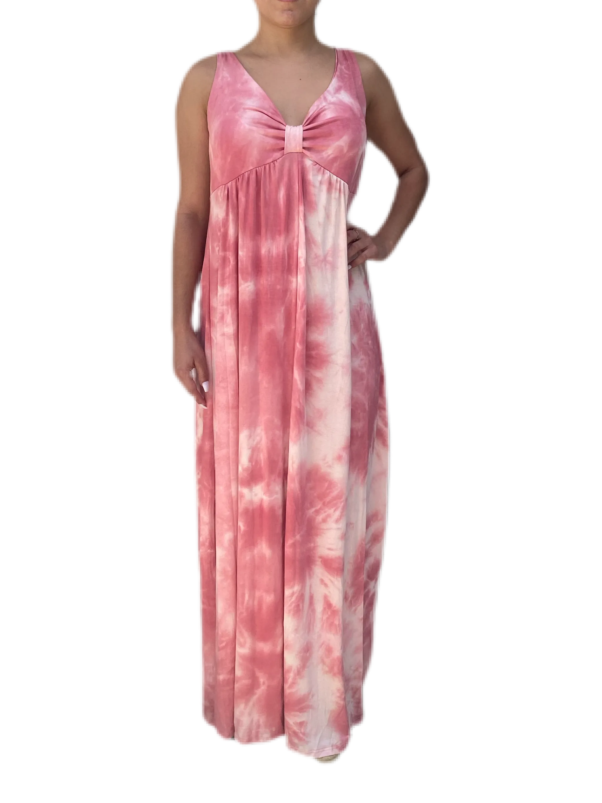 V neck maxi dress  in our strawberry sorbet tie dye Jersey