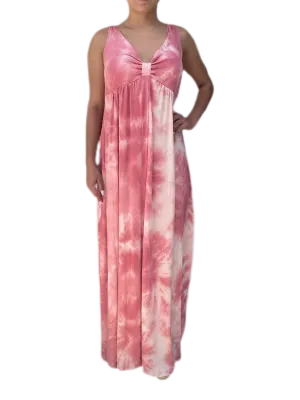 V neck maxi dress  in our strawberry sorbet tie dye Jersey