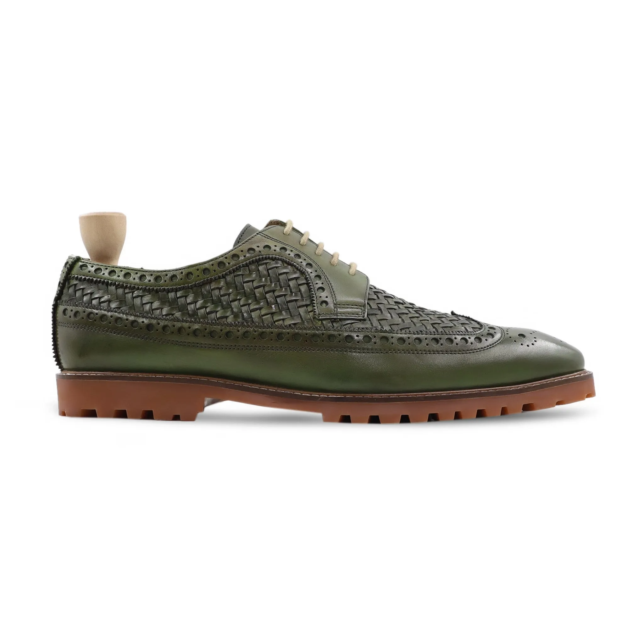 Valencia - Men's Green Calf and Hand Woven Leather Derby Shoe