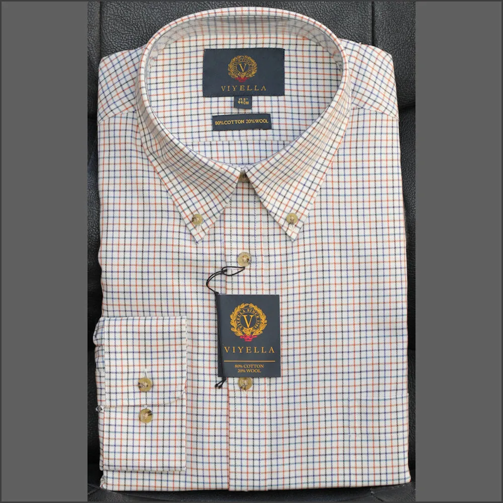 VIYELLA Conker CHECK WOOL BLEND Button Down Shirt SHIRT <>