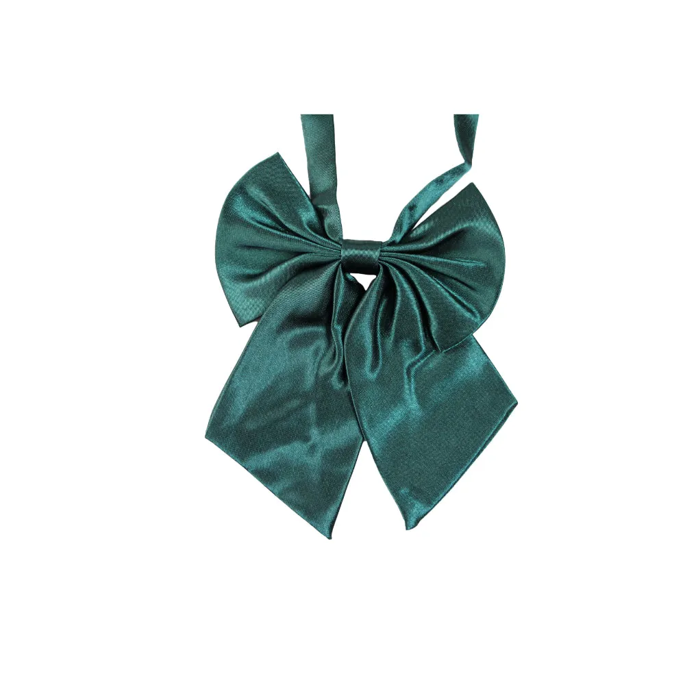 Womens Plain Bottle Green Shirt Collar Bow Tie