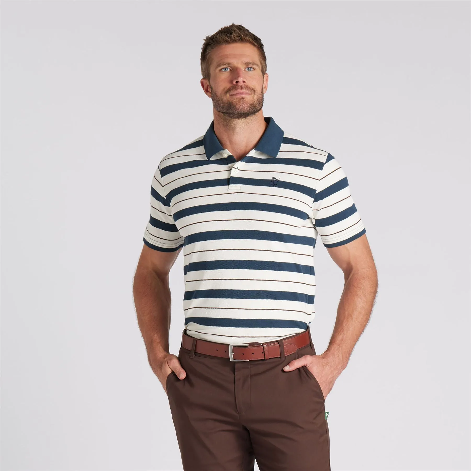 x QGC Sunday Stripe Polo White/Navy - SS24